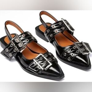 Yishaweiqi Wide Welt Buckle Ballet Flats